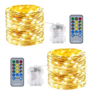 2 pack fairy lights battery operated 39ft 120 led twinkle string lights with 8 modes remote timer waterproof warm white copper wire lights for bedroom patio party wedding chirstmas decor