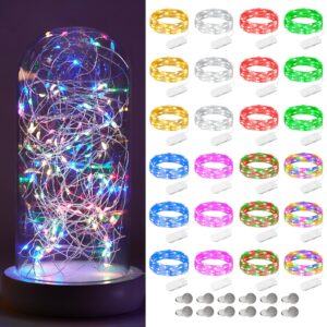 24 Pack Fairy Lights Battery Operated String Lights, 7ft 20 LED Mini Waterproof Christmas Lights with Extra Batteries for Bedroom Wedding Halloween Mason Jars DIY Table Decoration (Multicolor)