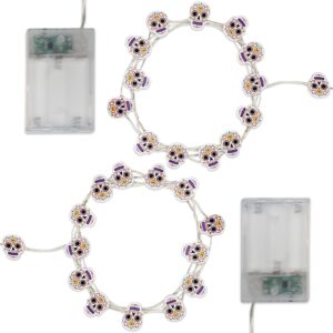 LumaBase Battery Operated LED Fairy String Lights with Sugar Skull Motif - Set of 2