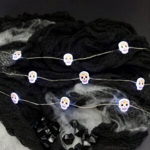 LumaBase Battery Operated LED Fairy String Lights with Sugar Skull Motif - Set of 2