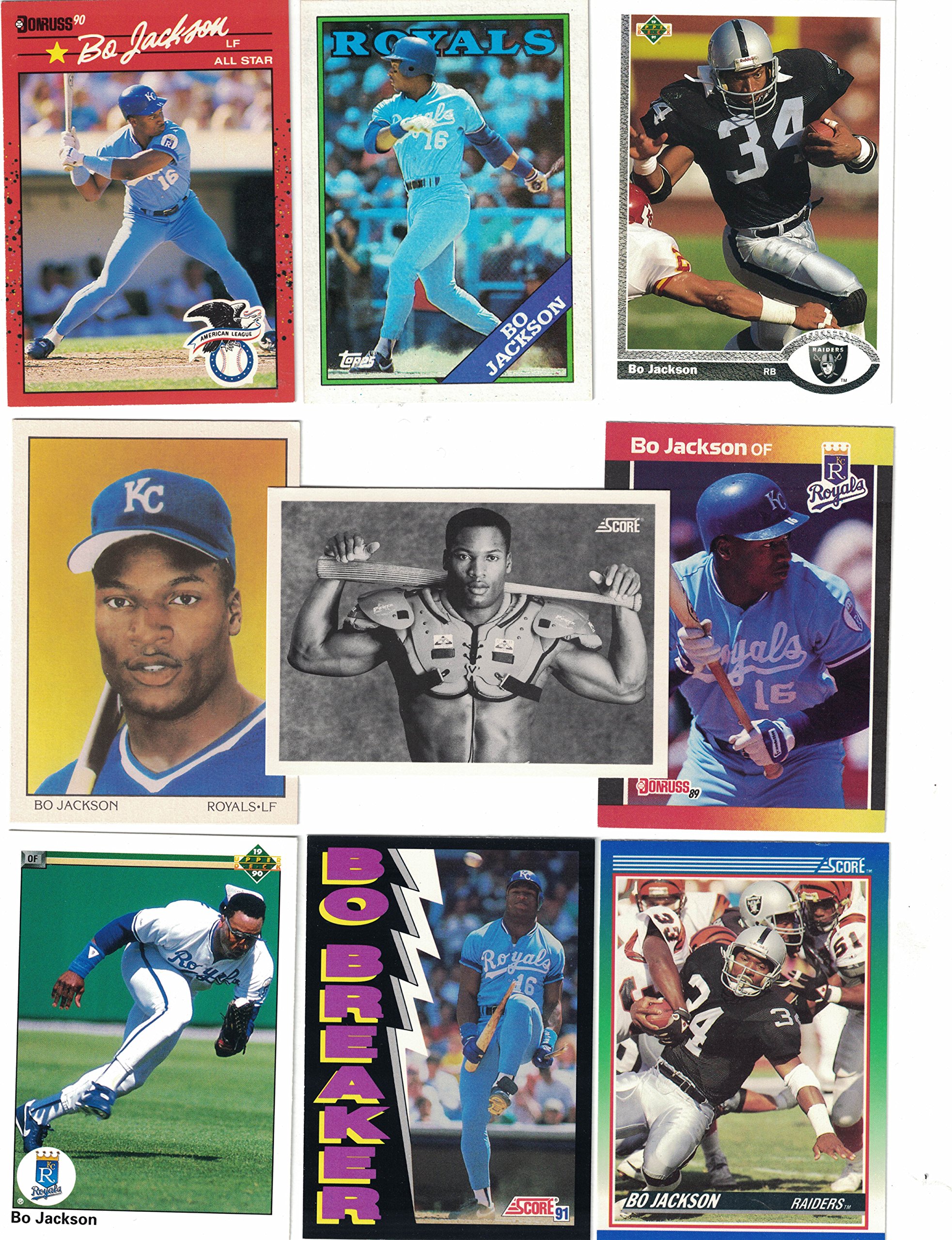 Bo Jackson / 50 Different Baseball & Football Cards featuring Bo Jackson