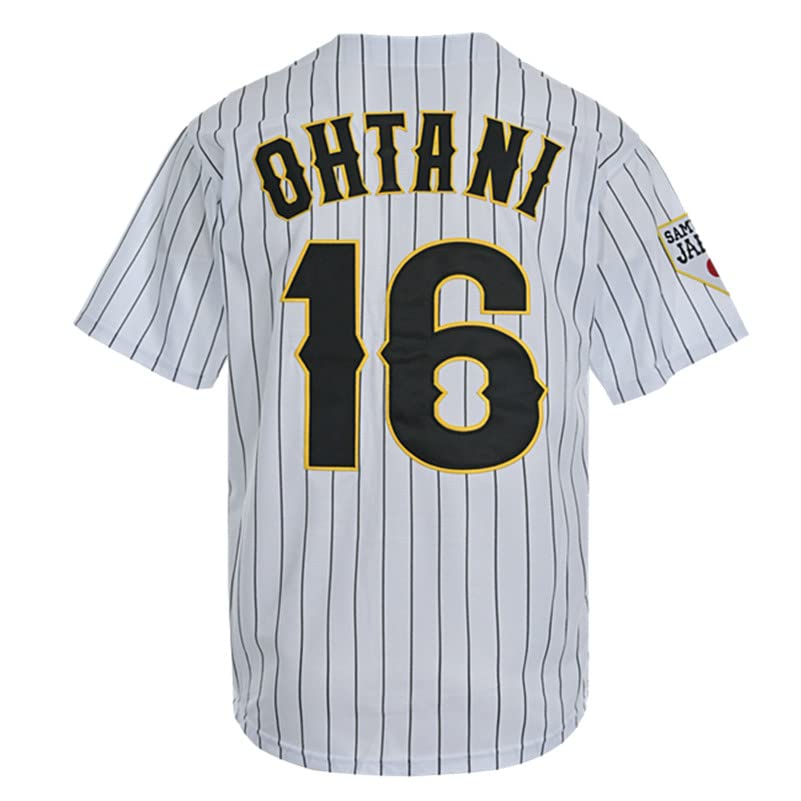 KYNKOW PARTYJERSEY Men's #16 Ohtani Hip Hop Short Sleeves Japan Baseball Jerseys White Black Stitched S-XXXL (as1, Alpha, m, Regular, Regular, White)