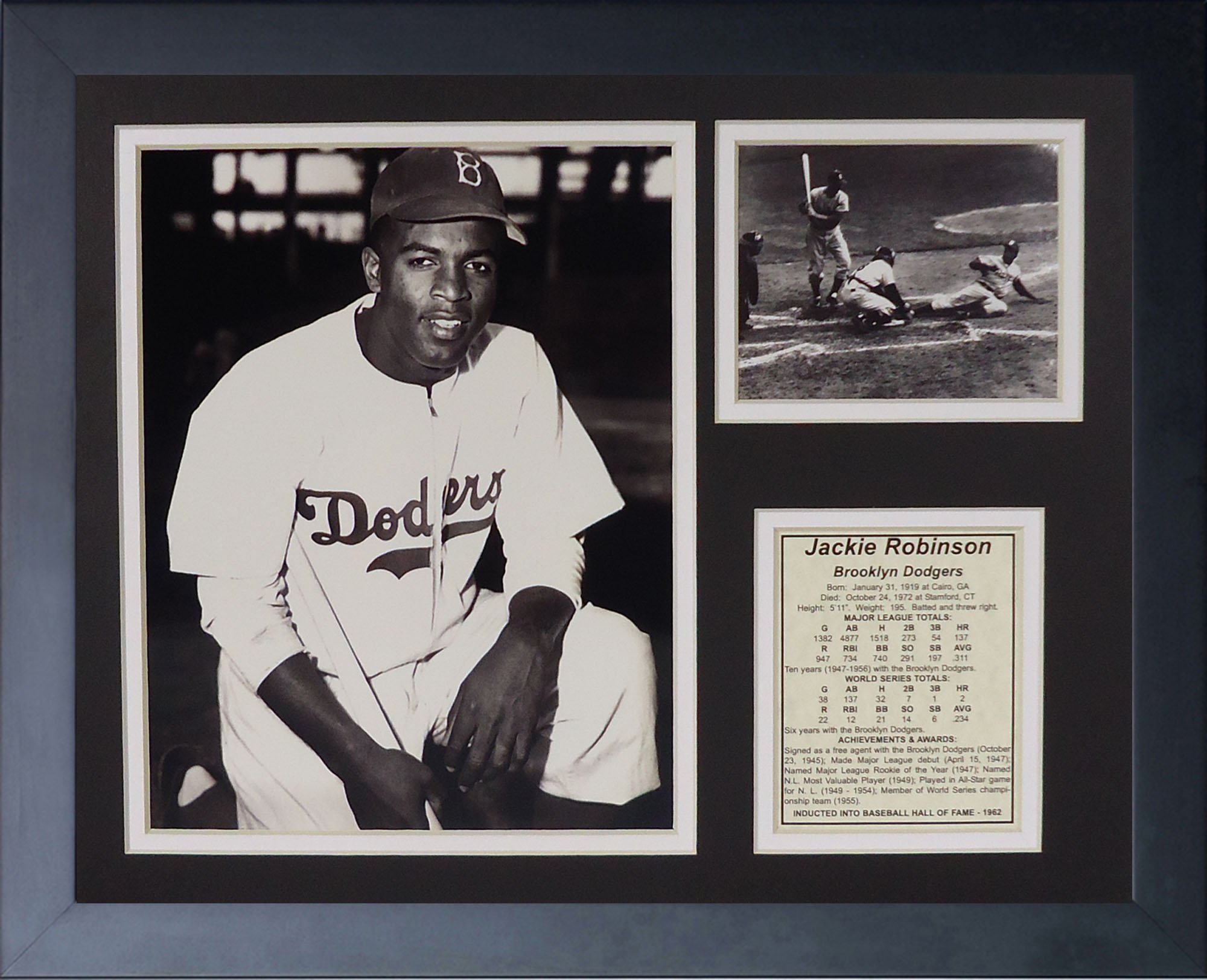 Legends Never Die Jackie Robinson Black and White Framed Photo Collage, 11 by 14-Inch