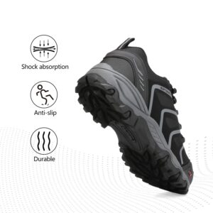 NORTIV 8 Men's Low Top Waterproof Hiking Shoes Trekking Trails Outdoor Work Shoes Black Dark Grey US Size 12 Wide 160448_LOW-W Armadillo