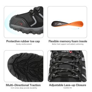 NORTIV 8 Men's Low Top Waterproof Hiking Shoes Trekking Trails Outdoor Work Shoes Black Dark Grey US Size 12 Wide 160448_LOW-W Armadillo