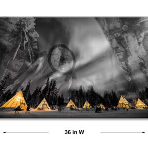 Family Wall Decor of Waterproof Native American Decor, Office Wall Decor with Yellow Decor, Art Work for Home Walls by Original Inspirational Black and White Wall Art, Wood Inside Framed (24x36)