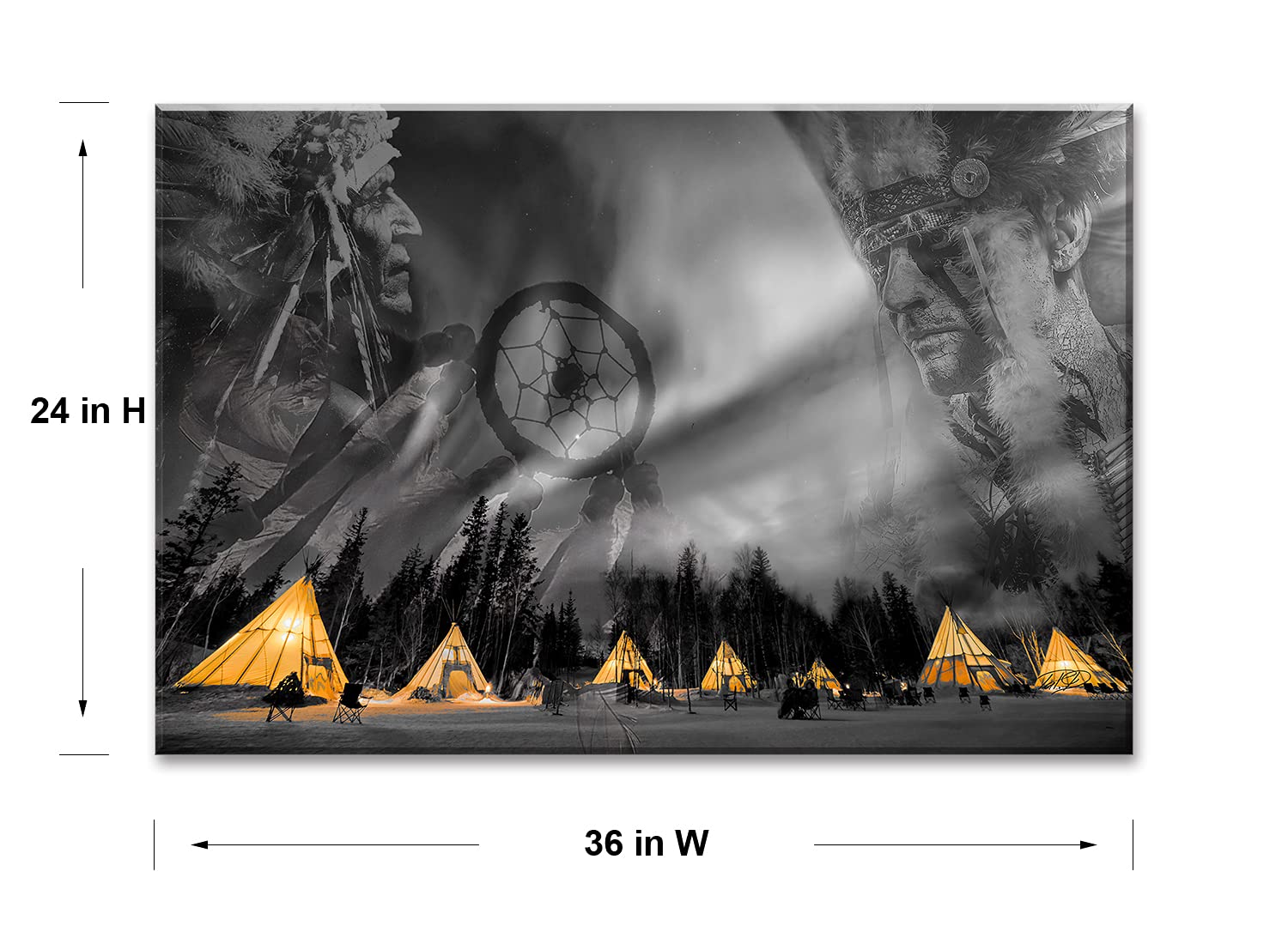 Family Wall Decor of Waterproof Native American Decor, Office Wall Decor with Yellow Decor, Art Work for Home Walls by Original Inspirational Black and White Wall Art, Wood Inside Framed (24x36)