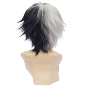 HH Building Fashionable Short Fluffy Layer Cosplay Costume Wig Black White Hair