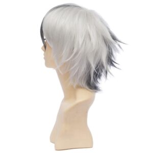 HH Building Fashionable Short Fluffy Layer Cosplay Costume Wig Black White Hair