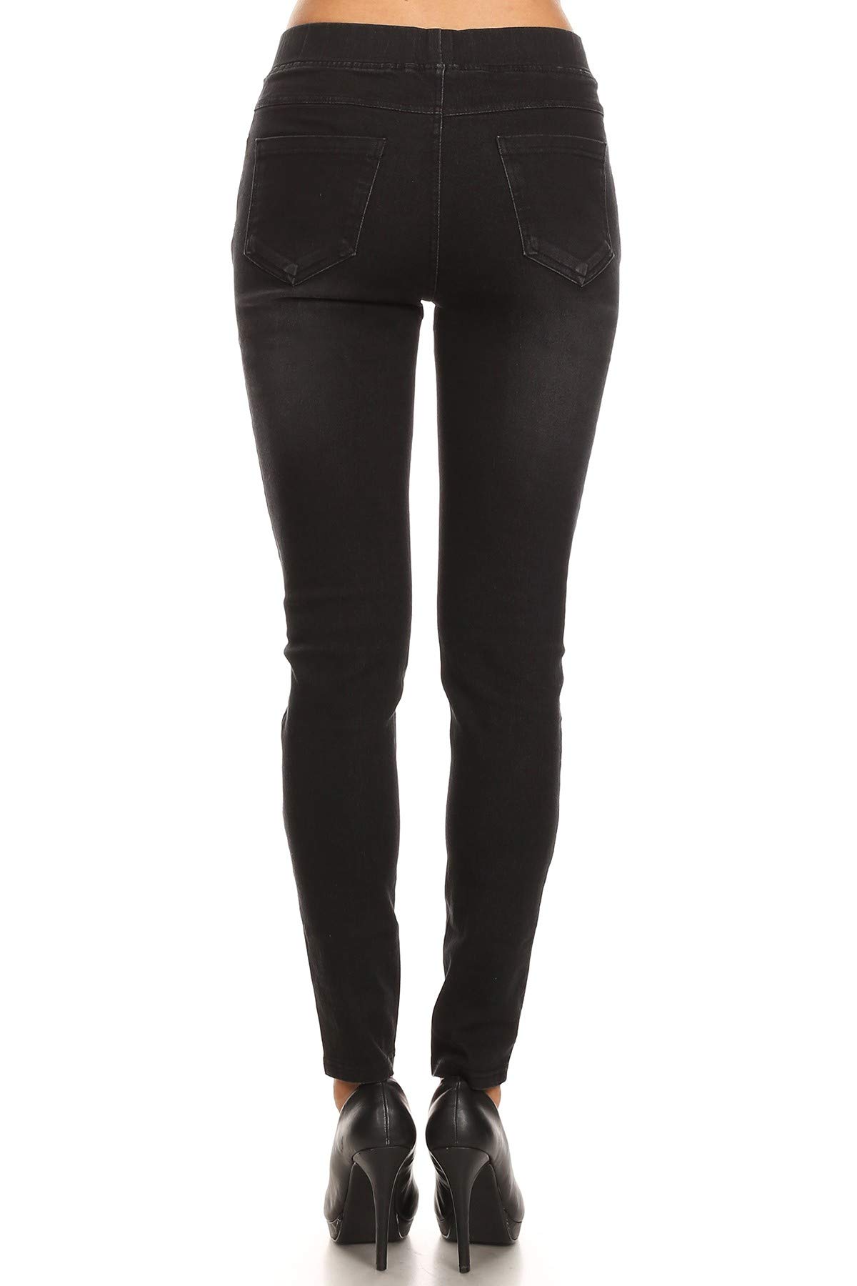 Women's High Waisted Stretchy Pull-On Skinny Denim Jeans (Size M, Black Denim-69)