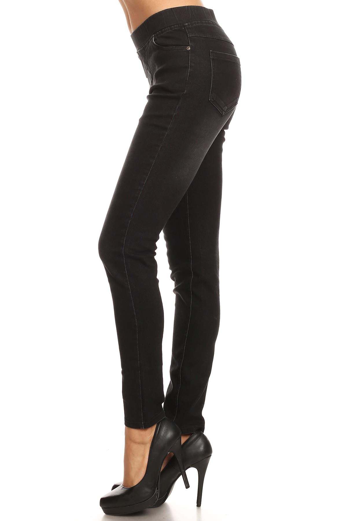 Women's High Waisted Stretchy Pull-On Skinny Denim Jeans (Size M, Black Denim-69)