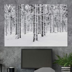 SIGNWIN Canvas Wall Art Winter Snow Covered Birch Trees on The Hillside Nature Forest Modern Art Traditional Scenic Dramatic Black and White for Living Room, Bedroom, Office - 16x24 inches