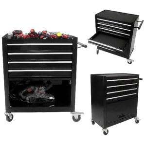 4 Drawers & 1 Chest Multifunctional Portable Tool Carts, Heavy Duty Rolling Utility Tool Cabinet, with Interlock Safety System, 4 Universal Wheels & 2 Brakes, for Mechanics/Repairs/Storage - Black