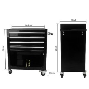 4 Drawers & 1 Chest Multifunctional Portable Tool Carts, Heavy Duty Rolling Utility Tool Cabinet, with Interlock Safety System, 4 Universal Wheels & 2 Brakes, for Mechanics/Repairs/Storage - Black