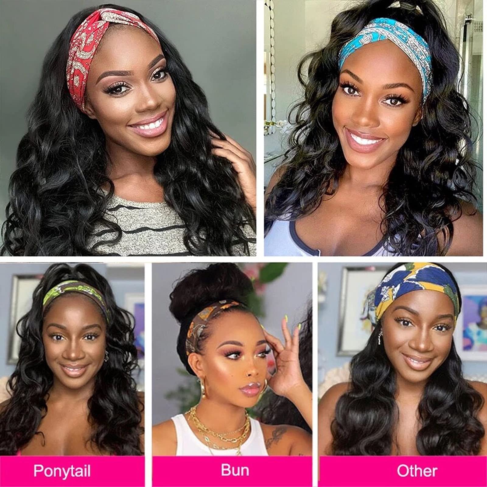 Headband Wigs for Black Women Human Hair Headband Wig Body Wave Human Hair Wigs 9A Brazilian Virgin Hair None Lace Front Wigs Wear and Go Glueless Wigs Human Hair 150% Density (14" Headband wigs)