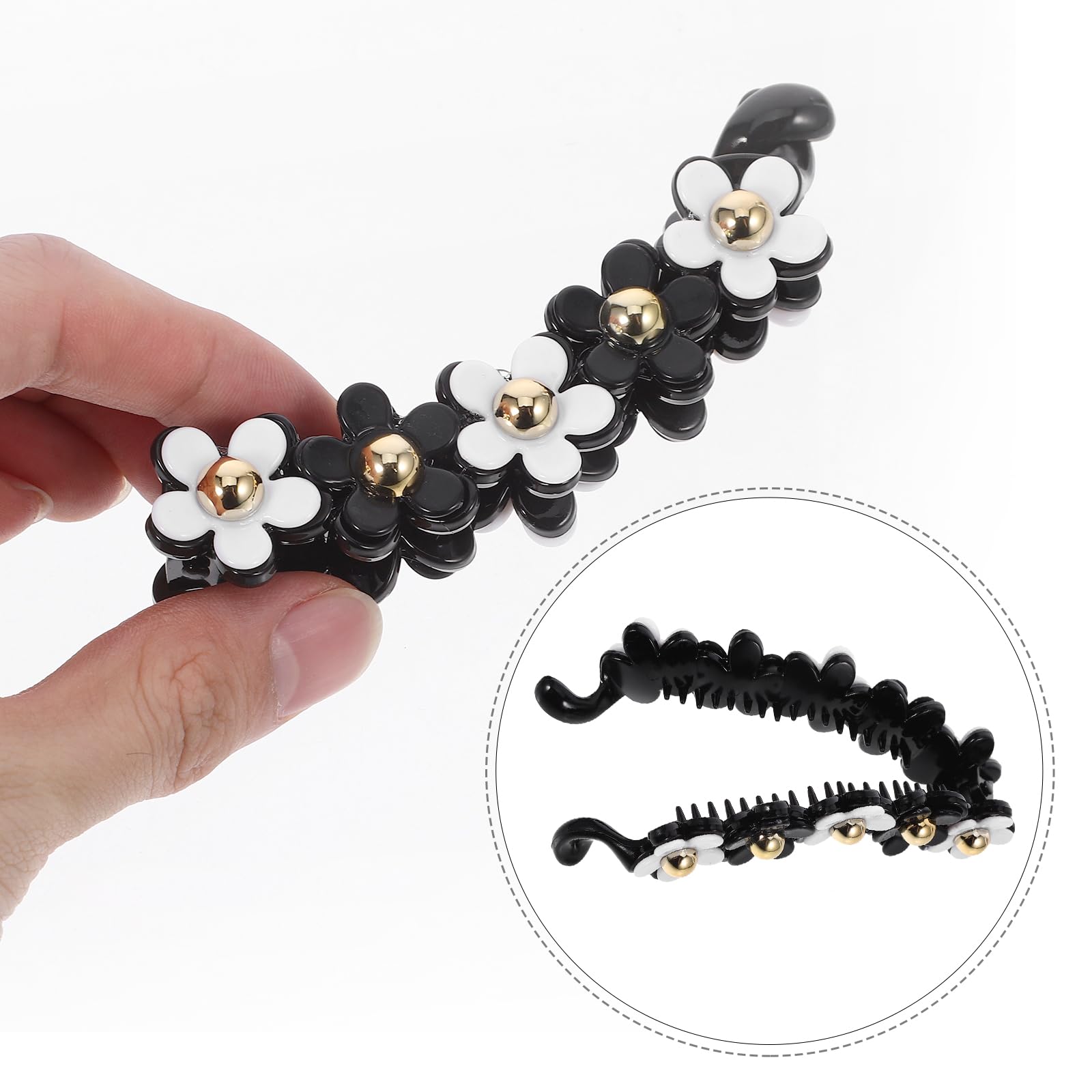 Banana Clip Flower Banana Hair Clips Acrylic Toothed Ponytail Holder Strong Tension Hair Claw Flower Barrette for Women Girls, Black