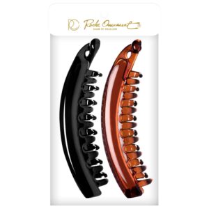 RC ROCHE ORNAMENT 2 Pcs Womens Premium Hair Plastic Banana Classic Clincher Strong Hold Ponytail Maker Girls Ladies Beauty Accessory Clasp Clip, Large Black and Brown