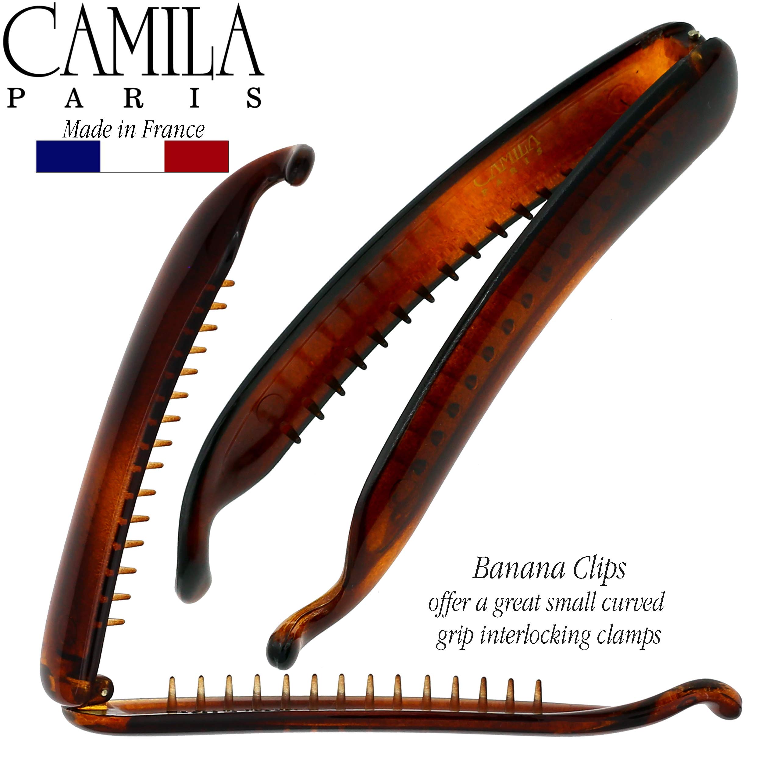 Camila Paris NV133 French Hair Banana Clincher Clip, Classic Girls Updo Flexible Ponytail Holder, Non Slip Interlocking Banana Comb, Fashion Durable Styling Hair Accessories for Women, Made in France