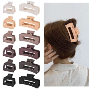 12 pcs rectangle clips, accessories for women and girls, including 6 pcs 4 inch large clips for thick hair and 6 pcs 2 inch small clips for thin hair (neutral)