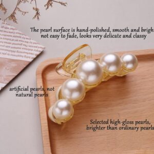 Agirlvct Pearl Hair Clips for Women, 4 Size Large Meduim Small Hair Claw Strong Hold,Big Banana Jaw Clip Barrettes Nonslip, Fancy Hair Accessories for Thick Thin Fine Hair Birthday Girl Gift