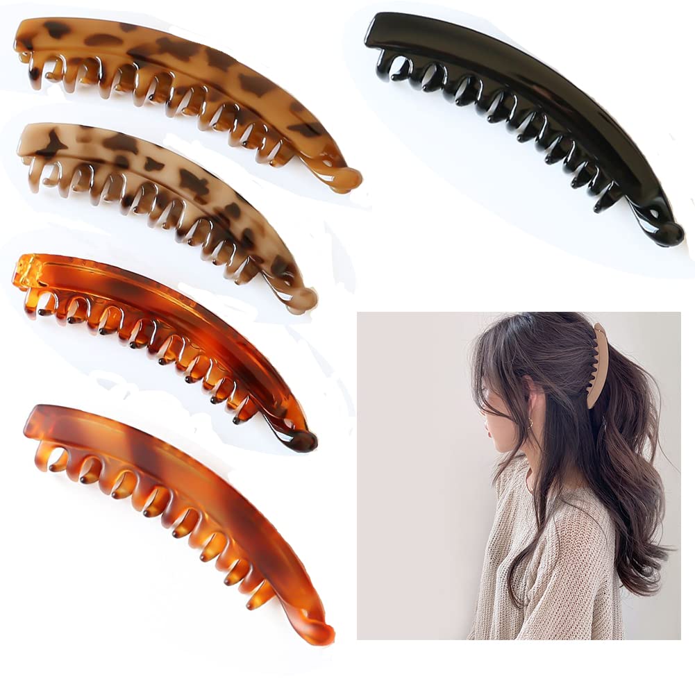 Banana Clips Hair Clincher Combs for Women Thick Fine Hair Fishtail Hair Bannana Clip Ponytail Holder Accessories for Women Girls Hair Fish Clips Banana Barrettes 5 Pcs