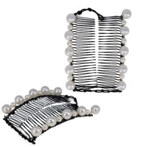 hairzing 2 pack banana hair clips for women - white pearl hair comb clips for thick, thin and curly hair - snug & comfortable hair banana clip hold hair all day