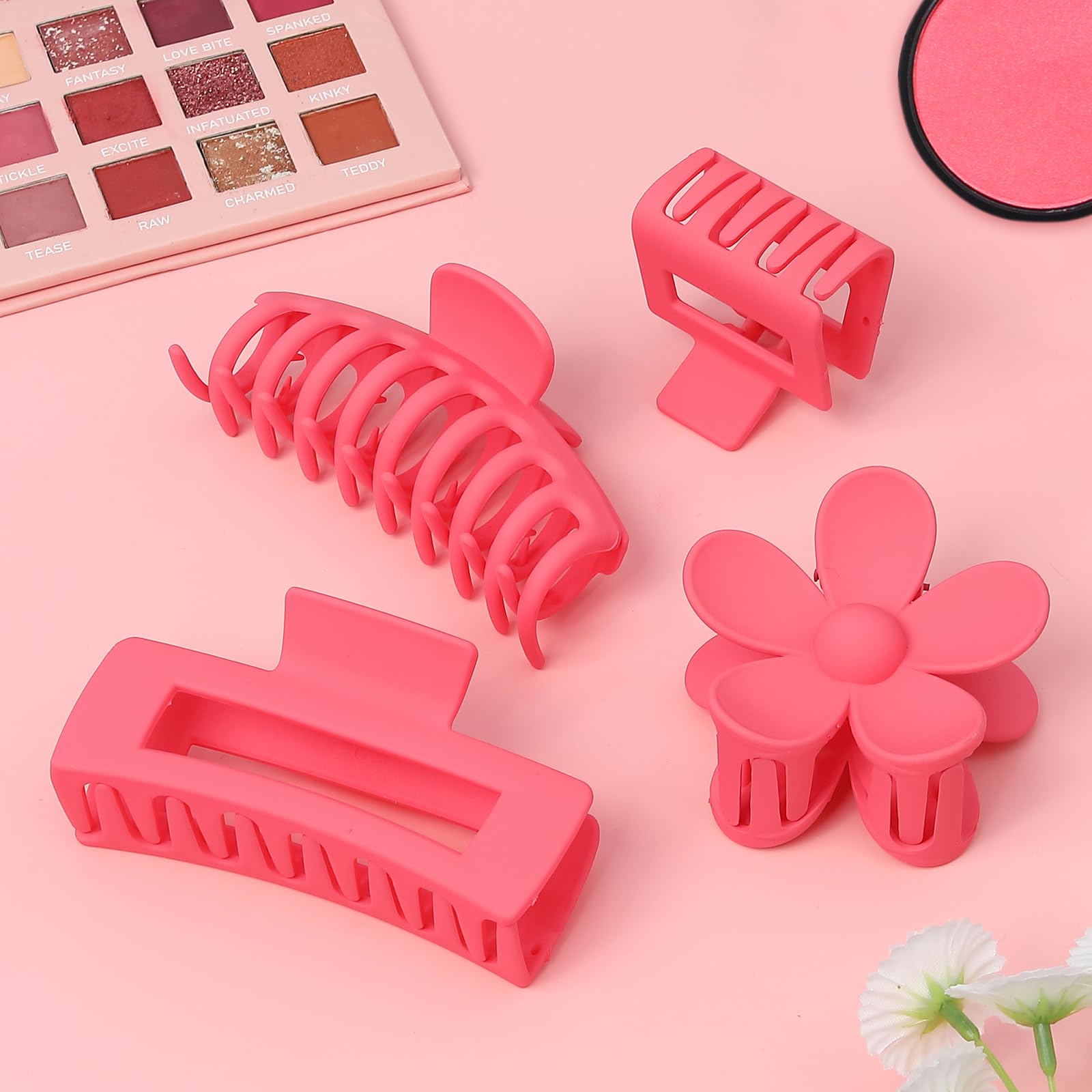 4 Pack Claw Clips Flower Hair Clips Banana Hair Claws Large and Small Rectangular Hair Clips for Women Girls Hair Jaw for Thin Thick Hair