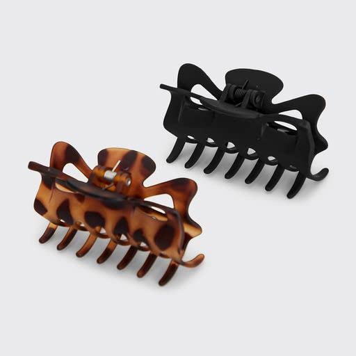 Kitsch Recycled Plastic Large Claw Clip - Jumbo Bow Hair Clips for Women | Big Claw Clips & Jaw Clips | Ideal for Thick Hair | Trendy Claw Hair Clips in Large - 2pc Set, Tortoise & Black