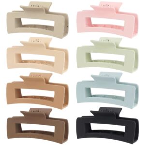 Mandydov 8 Pcs Large Hair Claw Clips 4.1" Non-slip Big Square Matte Hair Claw Clips for Women, Strong Hold Banana Clips for Thick Thin Hair