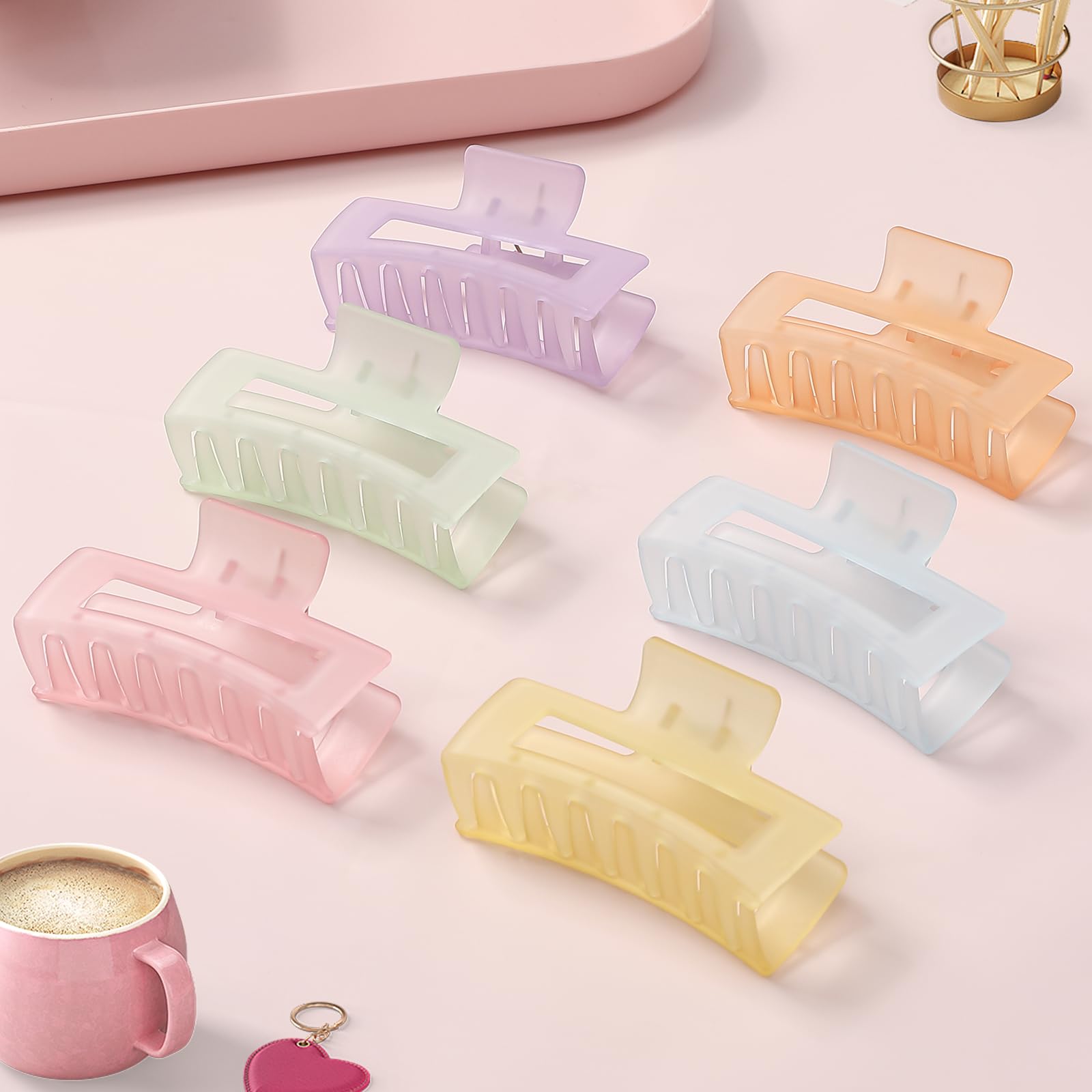 Sisiaipu 3.5 Inch Medium Hair Claw Clips 6 Pack Hair Clips for Women Square Claw Clips Rectangle Clips for Hair Banana Jaw Clips Hair Accessories for Girls -Ice Cream