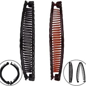 2 Pack One Black And One Brown Tort Banana Clips Fish Clips Vintage Clincher Combs Tool for Thick Curly Hair Accessories Long Hair Clips Banana Hair Comb Fish Grip Slide Hair Clips Claws Set for Women