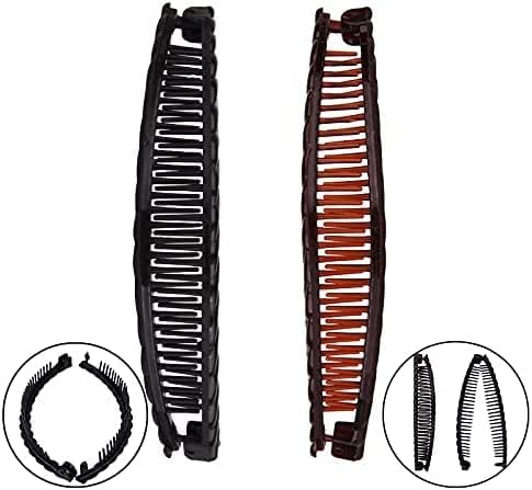 2 Pack One Black And One Brown Tort Banana Clips Fish Clips Vintage Clincher Combs Tool for Thick Curly Hair Accessories Long Hair Clips Banana Hair Comb Fish Grip Slide Hair Clips Claws Set for Women