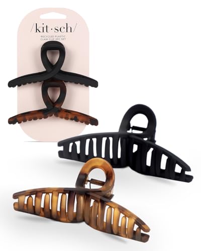 Kitsch Large Hair Clips for Women - Jumbo Loop Hair Claw Clips for Thick Hair | Big Hair Clip & Claw Clip for Teen Girls | Stylish Banana Clip | Hair Styling Accessories (2pc Tortoise&Black)