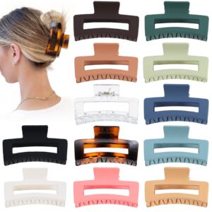 sisiaipu 3.5 inch medium hair claw clips 12 pcs square claw clips for thick and thin hair rectangular rectangle hair clips jaw clips bulk hair accessories for women and girls - basic