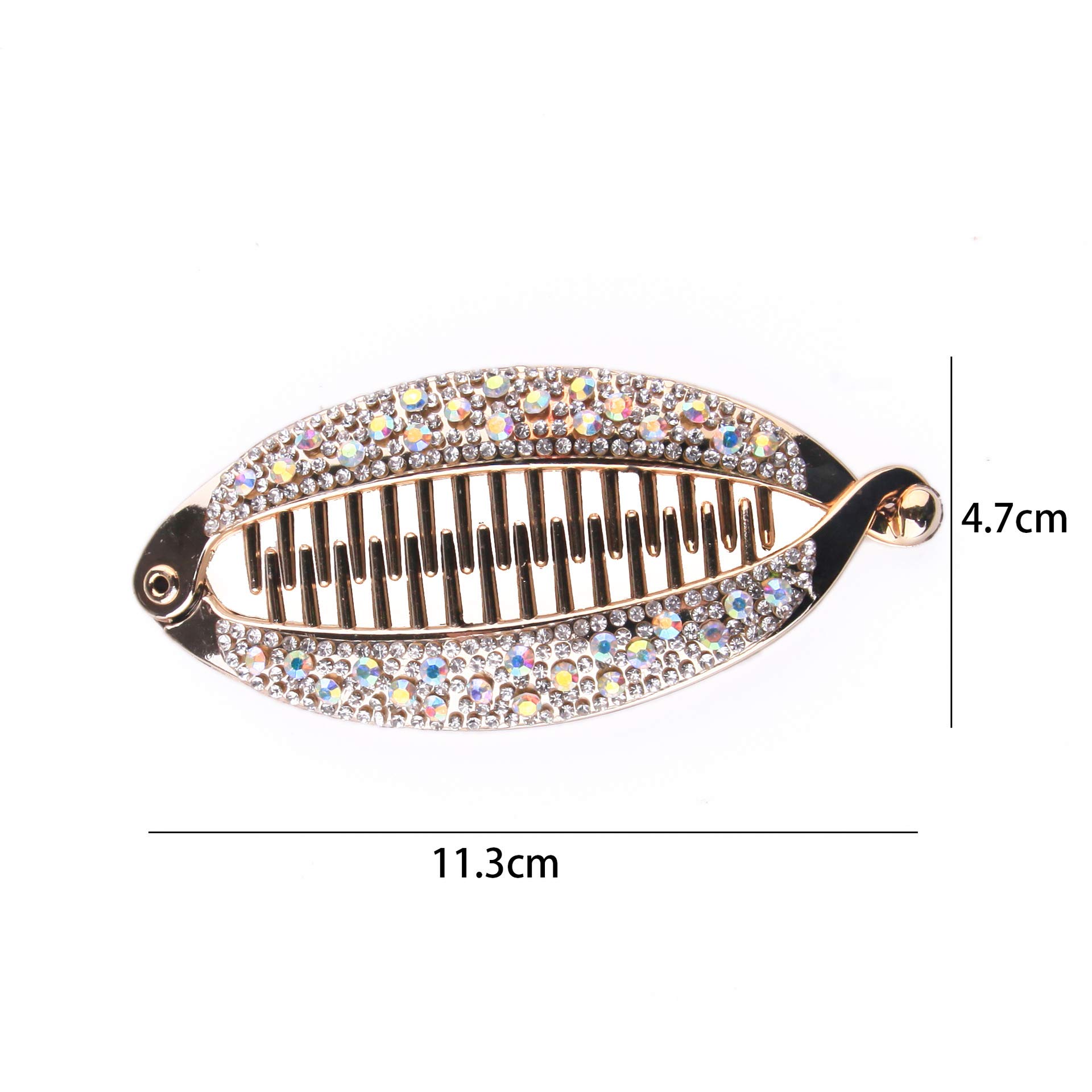 2PCS Crystal Rhinestone Banana Clip Fish Shape Claw Clips Elegant Ponytail Hair Twist Holder for Women Girl Golden Silver