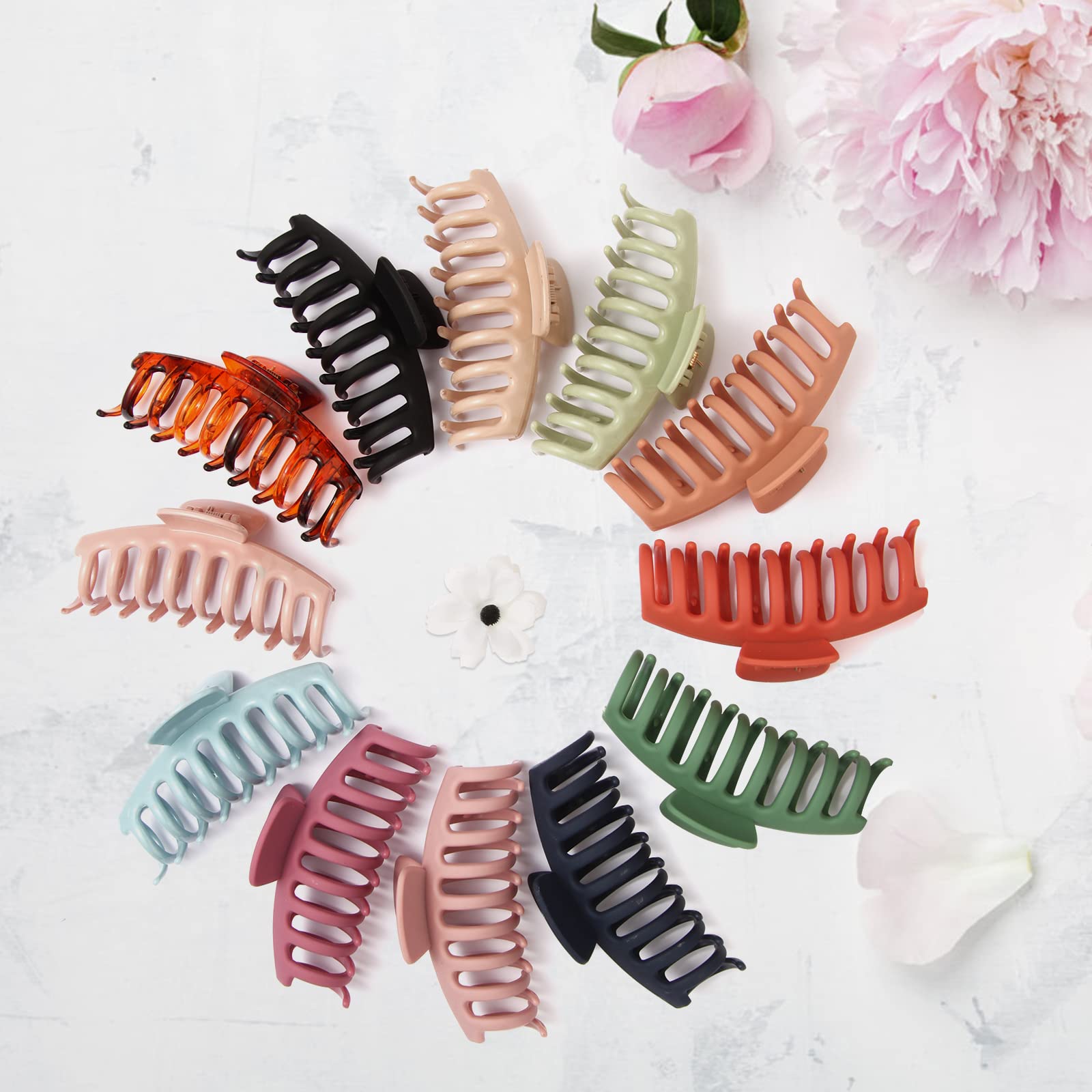 12 Pcs Large Hair Clips for Women with Non-slip Material 4.3 Inches Banana Hair Claw Clips Strong Jaw and Lightweight Claw Clips for Thick Hair and Thin Hair Best Gift Hair Accessories for Women