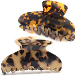 2 pack big hair claw clips tortoise shell nonslip large claw clip for women celluloid leopard print jaw clips for thick hair