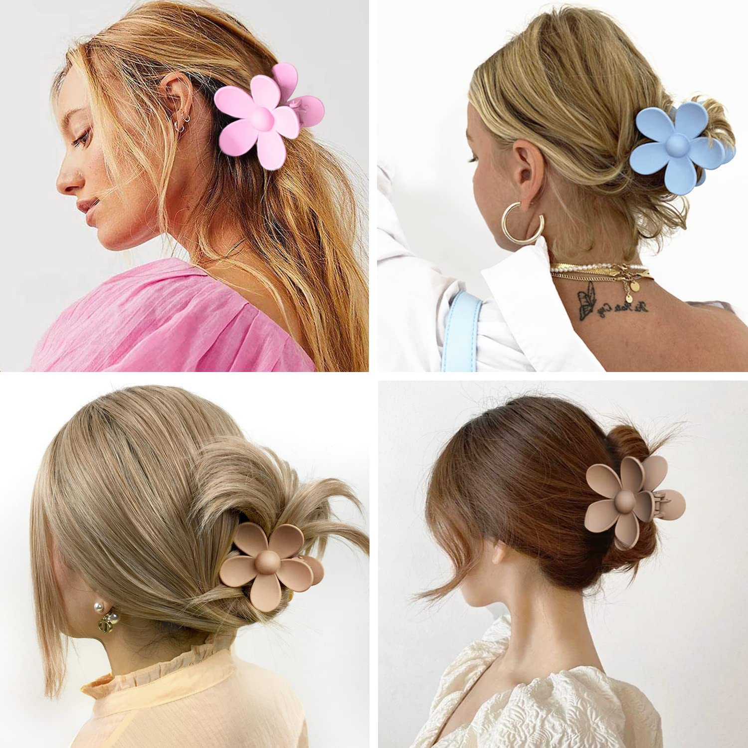 Flower Hair Clips 8PCS Hair Claw Clips For Women Thick Hair Matte Large Claw Clips Hair Jaw Clips Cute Big Dasiy Hair Clips Non Slip Strong Hold For Women Thin Hair, Hair Accessories For Women Girls