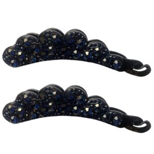 sparkly rhinestone flower banana hair clip crystal ponytail holder twist hair clips no slip bow grip comb clamp hair grip with teeth hairpins hair styling,2 pack (navy blue)