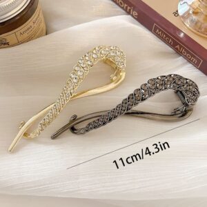 KuuGuu 4 PCS New Rhinestone One Word Hair Clips French Banana Clip,Pearl Decor Banana Clip French Style Twist Hair Barrette Non Slip Jaw Hair Claws Hair Accessories