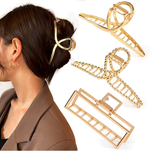 Mehayi 3 PCS Metal Large Claw Clips for Thick Heavy Hair, Strong Hold Big Non-Slip Hair Catch Barrette Jaw Clamp for Long Hair, Fashion Styling Accessories for Women Girls