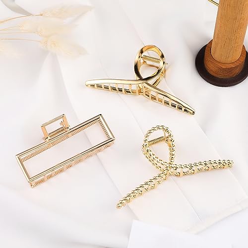 Mehayi 3 PCS Metal Large Claw Clips for Thick Heavy Hair, Strong Hold Big Non-Slip Hair Catch Barrette Jaw Clamp for Long Hair, Fashion Styling Accessories for Women Girls