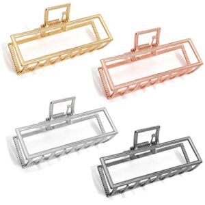 Metal Hair Clips for Women, 4pcs Square Claw Clips for Thick Hair, Large Hair Clips Rectangle Claw Clip, Banana Clips Hair Rose Gold Black Silver Gold Hair Clips 3.5 Inches