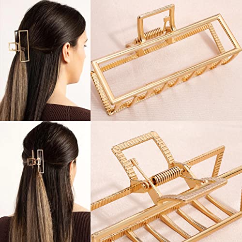 Metal Hair Clips for Women, 4pcs Square Claw Clips for Thick Hair, Large Hair Clips Rectangle Claw Clip, Banana Clips Hair Rose Gold Black Silver Gold Hair Clips 3.5 Inches