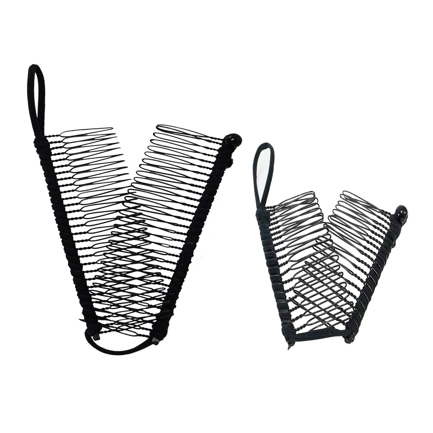 GETAGOTA 2 Pieces Banana Clips Comb Hair for Thick Hair for Women Adjustable Stretch Ponytail Holder Accessory Double Combs Thick Curly Heavy Hair Grip Styling Maker Tool Clip Clincher for Girls and Womens (black_2p)