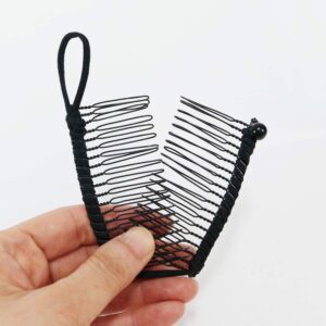 GETAGOTA 2 Pieces Banana Clips Comb Hair for Thick Hair for Women Adjustable Stretch Ponytail Holder Accessory Double Combs Thick Curly Heavy Hair Grip Styling Maker Tool Clip Clincher for Girls and Womens (black_2p)