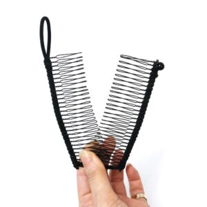 GETAGOTA 2 Pieces Banana Clips Comb Hair for Thick Hair for Women Adjustable Stretch Ponytail Holder Accessory Double Combs Thick Curly Heavy Hair Grip Styling Maker Tool Clip Clincher for Girls and Womens (black_2p)