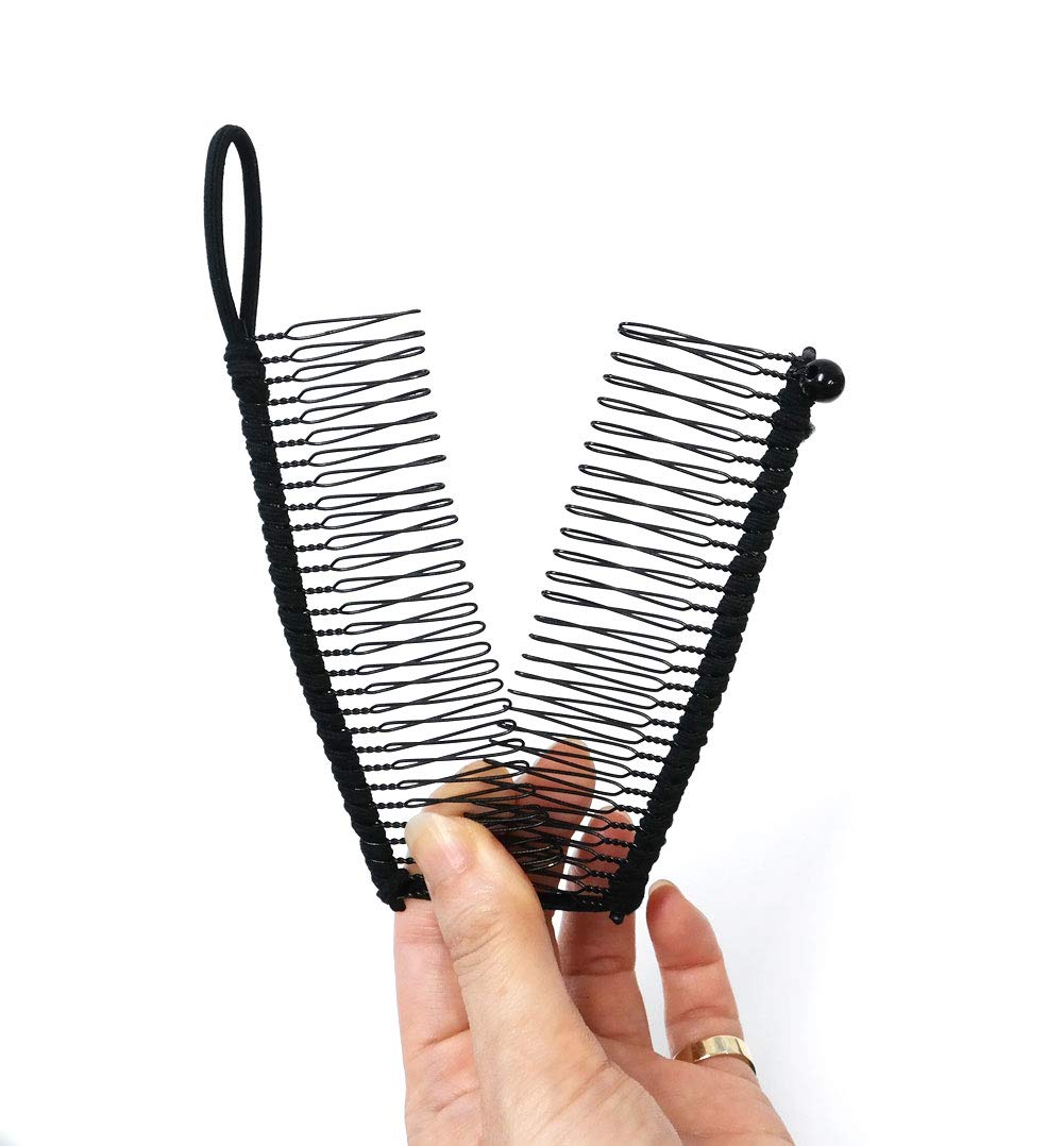 GETAGOTA 2 Pieces Banana Clips Comb Hair for Thick Hair for Women Adjustable Stretch Ponytail Holder Accessory Double Combs Thick Curly Heavy Hair Grip Styling Maker Tool Clip Clincher for Girls and Womens (black_2p)