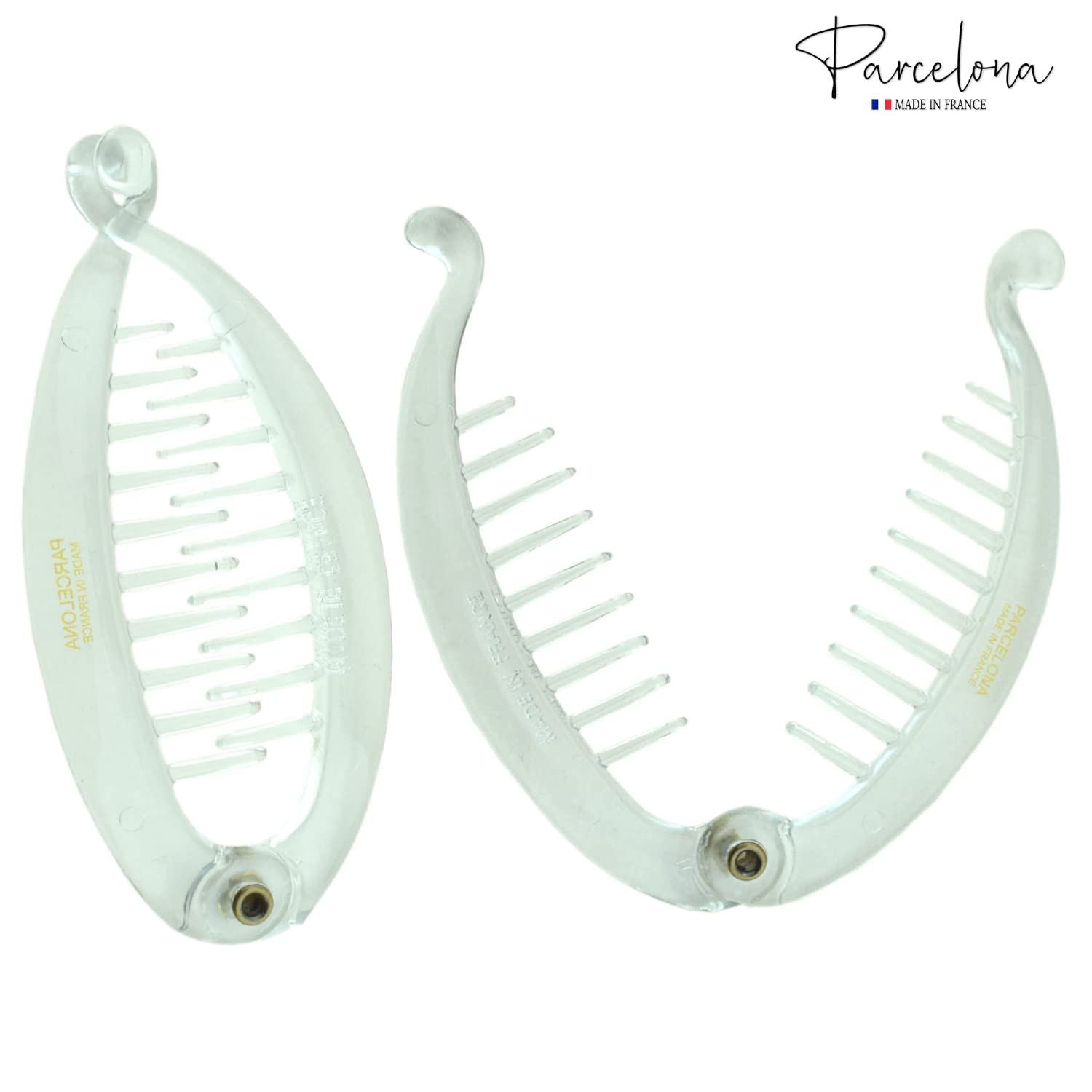 Parcelona French Effortless Mini Set of 2 Celluloid Banana Hair Clip for Fine Hair, Made in France (Clear)