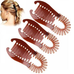 2023 new banana hair clips for women – 3pcs banana clips hair for thick hair, interlocking banana comb stretch flexible hair combs clips flexible ponytail (3pcs brown)